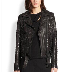ALC Studded Leather Motorcycle Biker Jacket Black Size 2